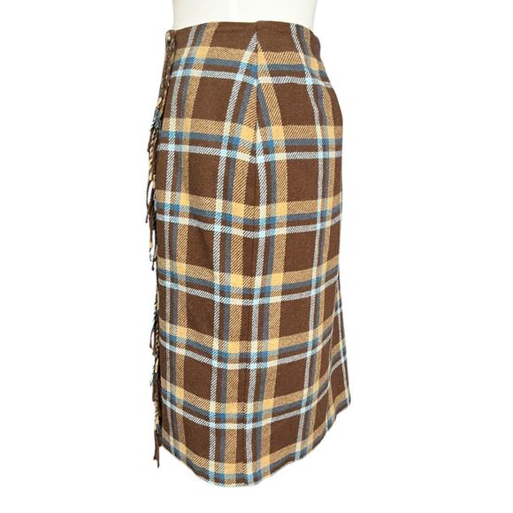 Sag Harbor Brown Plaid Wool Blend Wrap Skirt Size 18 Lined Vintage Fall Winter - Picture 5 of 10